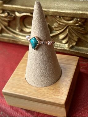& Other Stories Turquoise Stone Ring with Rose Gold Band and pearl accents